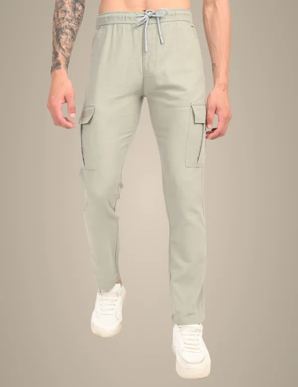 Beige_Premium_Linen_Solid_Cargo_For_Men