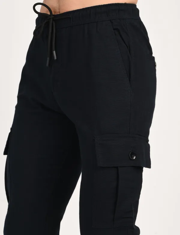 Black_Premium_Linen_Solid_Cargo_For_Men
