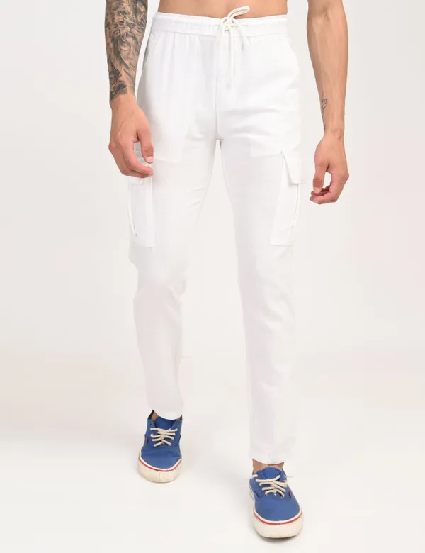 White_Premium_Linen_Solid_Cargo_For_Men