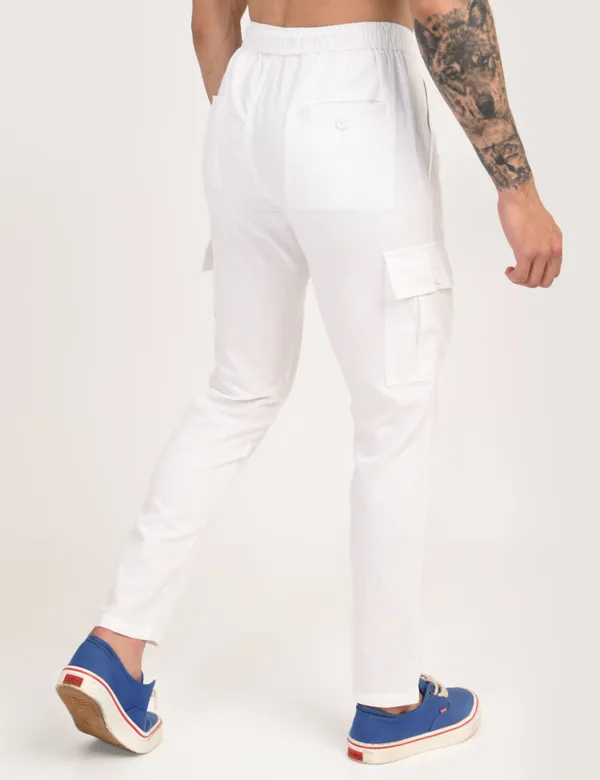White_Premium_Linen_Solid_Cargo_For_Men