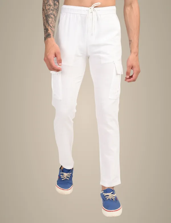 White_Premium_Linen_Solid_Cargo_For_Men