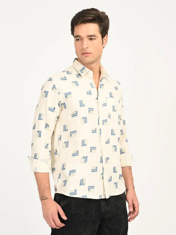 Blue_Premium_Pure_Cotton_Printed_Shirt_For_Men