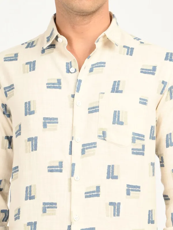 Blue_Premium_Pure_Cotton_Printed_Shirt_For_Men