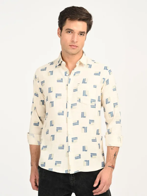 Blue_Premium_Pure_Cotton_Printed_Shirt_For_Men
