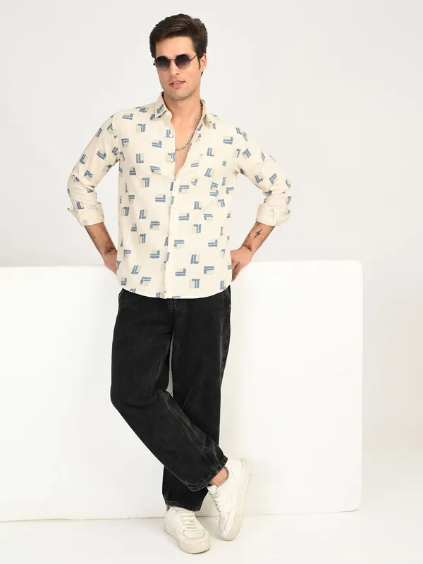 Blue_Premium_Pure_Cotton_Printed_Shirt_For_Men