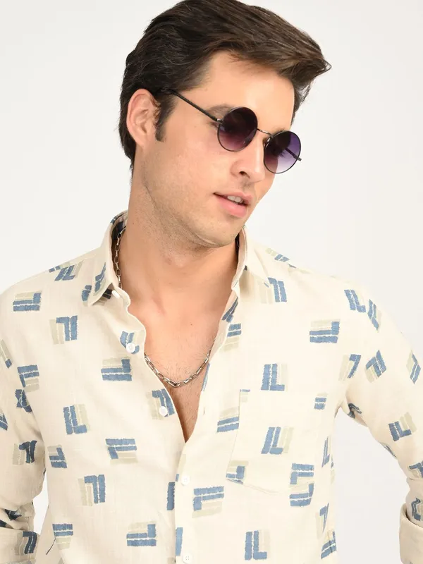 Blue_Premium_Pure_Cotton_Printed_Shirt_For_Men