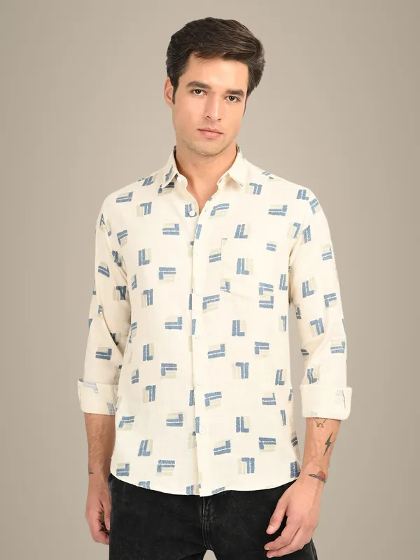 Blue_Premium_Pure_Cotton_Printed_Shirt_For_Men