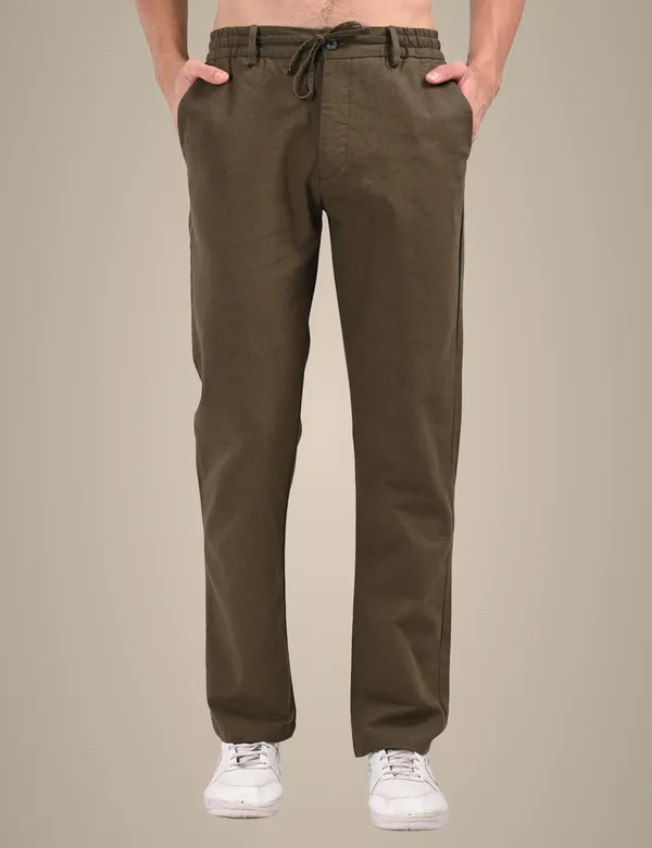 Dark_Green_Premium_Linen_Blend_Solid_Joggers_For_Men