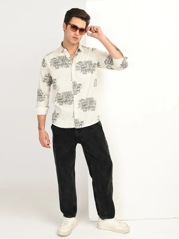Beige_Premium_Pure_Cotton_Printed_Shirt_For_Men