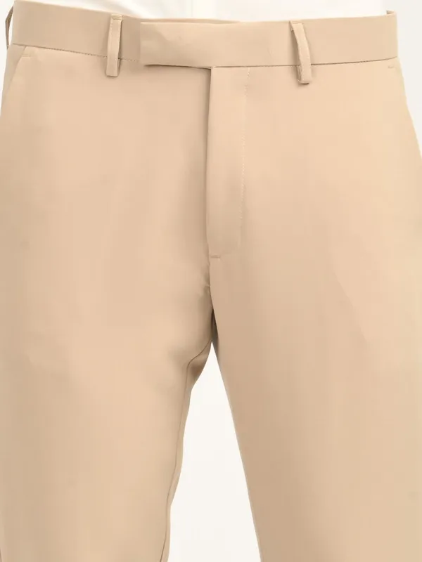 Beige_Premium_Lycra_Blend_Solid_Casual_Trousers_For_Men
