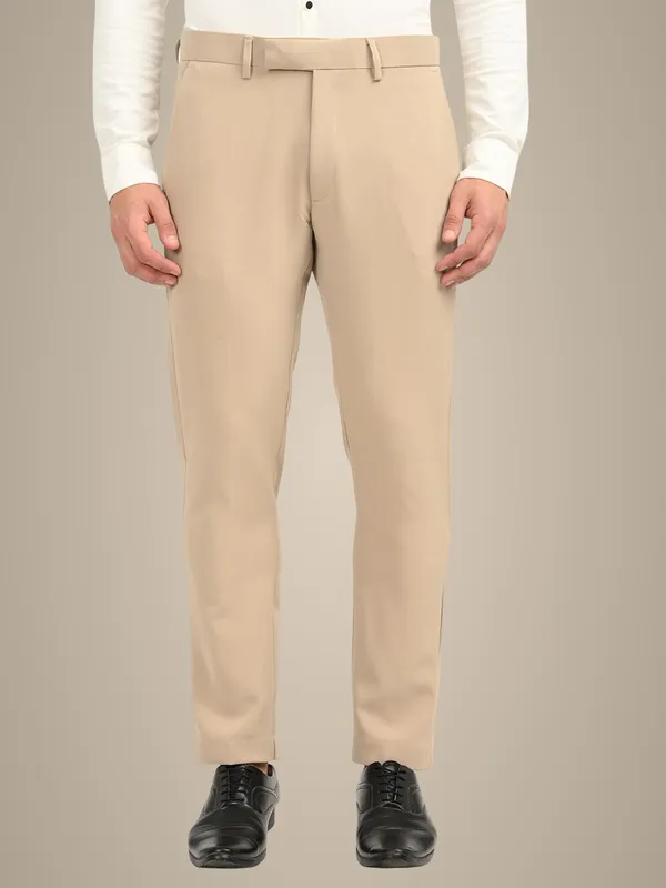 Beige_Premium_Lycra_Blend_Solid_Casual_Trousers_For_Men