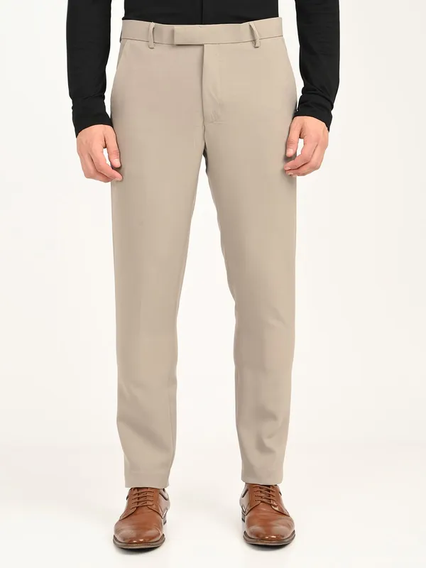 Cream_Premium_Lycra_Blend_Solid_Casual_Trousers_For_Men