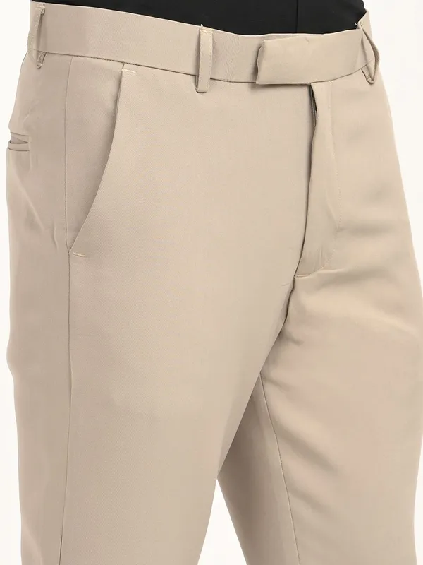 Cream_Premium_Lycra_Blend_Solid_Casual_Trousers_For_Men