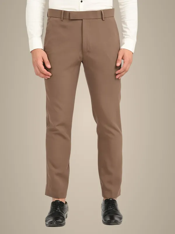Khaki_Premium_Lycra_Blend_Solid_Casual_Trousers_For_Men