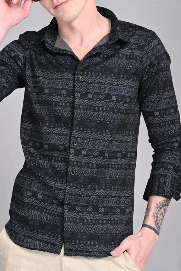 Black_Premium_Corduroy_Printed_Shirt_For_Men