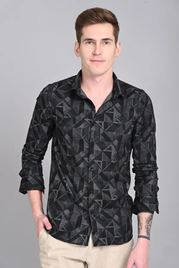 Silver_&_Black_Premium_Corduroy_Printed_Shirt_For_Men