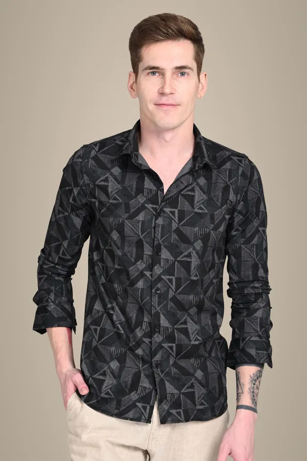 Silver_&_Black_Premium_Corduroy_Printed_Shirt_For_Men