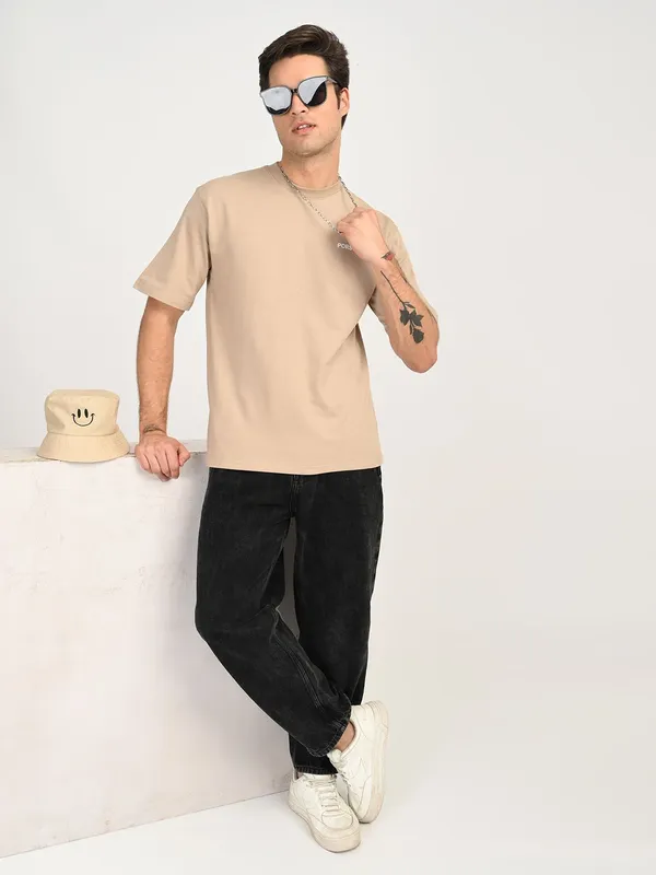 Beige_Premium_Pure_Cotton_Solid_T-Shirt_For_Men