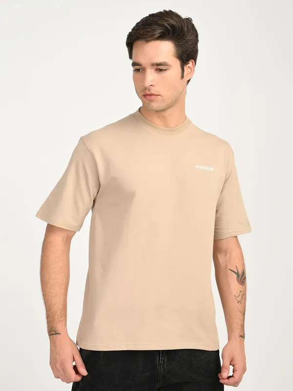 Beige_Premium_Pure_Cotton_Solid_T-Shirt_For_Men