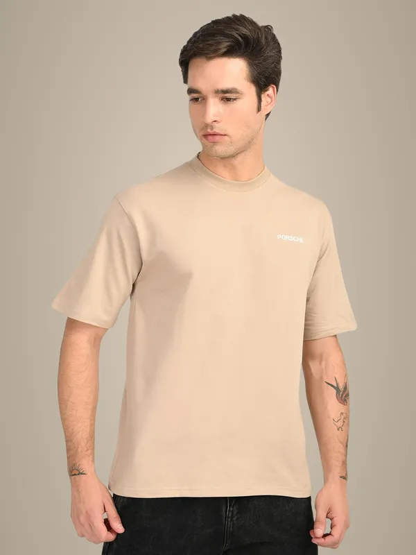 Beige_Premium_Pure_Cotton_Solid_T-Shirt_For_Men