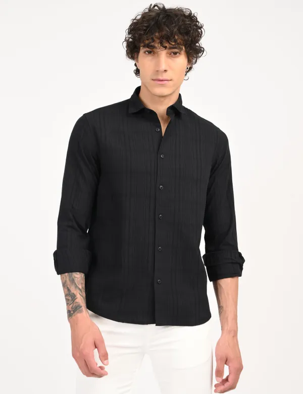 Black_Premium_Cotton_Blend_Striped_Shirt_For_Men