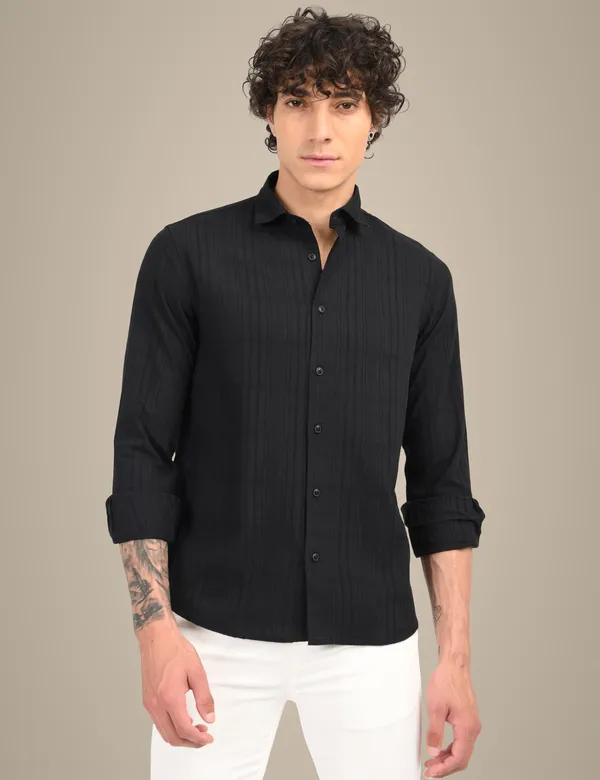 Black_Premium_Cotton_Blend_Striped_Shirt_For_Men