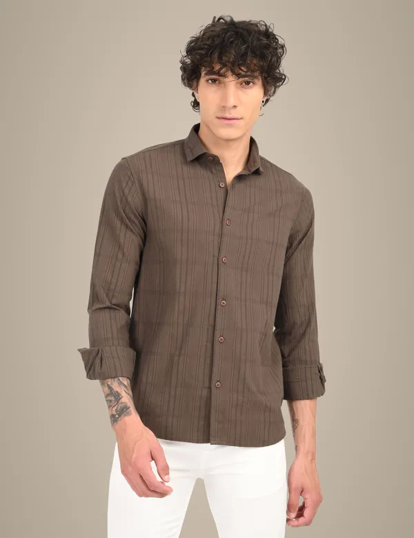 Brown_Premium_Cotton_Blend_Checkered_Shirt_For_Men