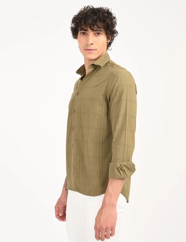 Dark_Green_Premium_Cotton_Blend_Self_Design_Shirt_For_Men