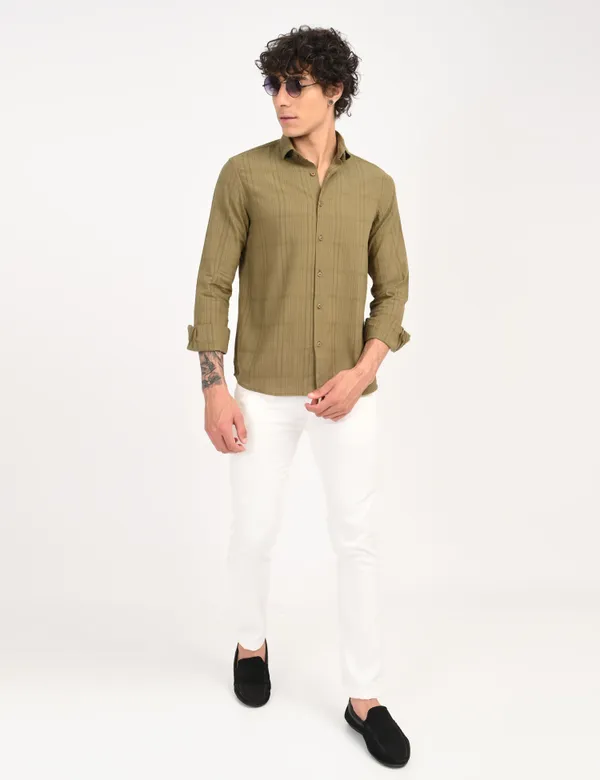 Dark_Green_Premium_Cotton_Blend_Self_Design_Shirt_For_Men