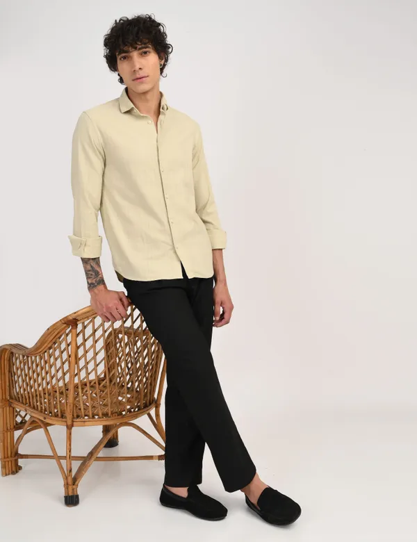 Beige_Premium_Cotton_Blend_Solid_Shirt_For_Men