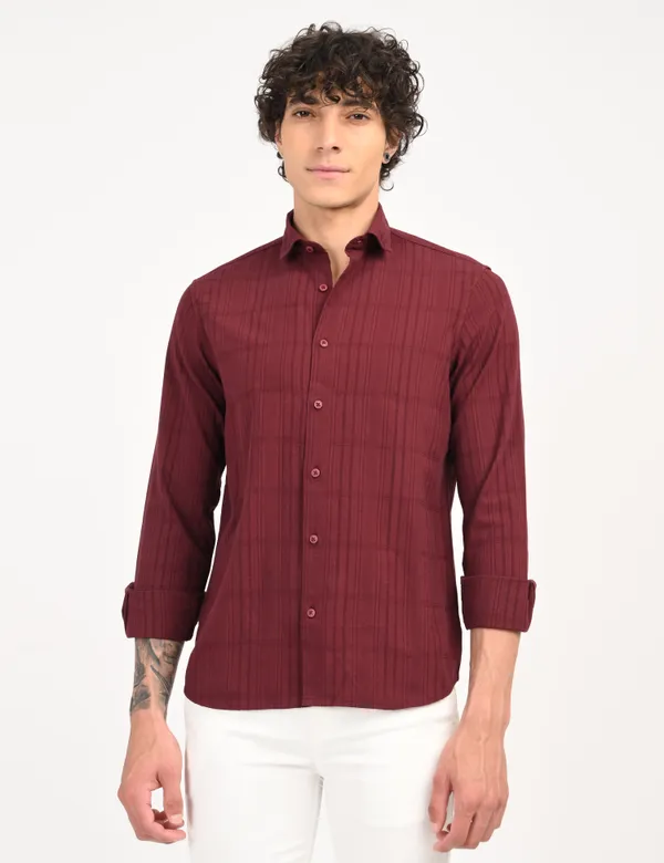 Maroon_Premium_Cotton_Blend_Checkered_Shirt_For_Men