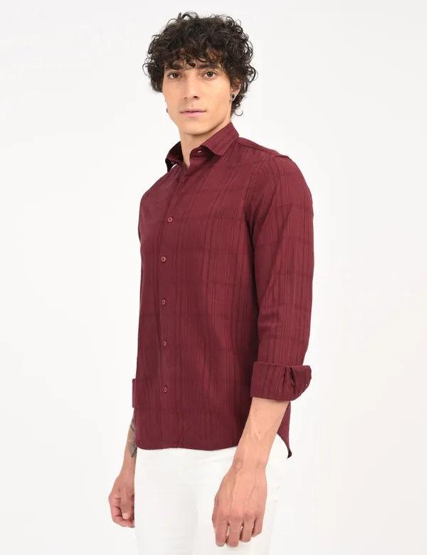 Maroon_Premium_Cotton_Blend_Checkered_Shirt_For_Men