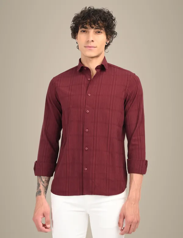 Maroon_Premium_Cotton_Blend_Checkered_Shirt_For_Men