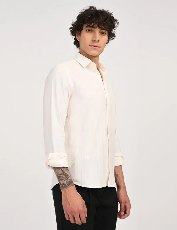 White_Premium_Cotton_Blend_Self_Design_Shirt_For_Men