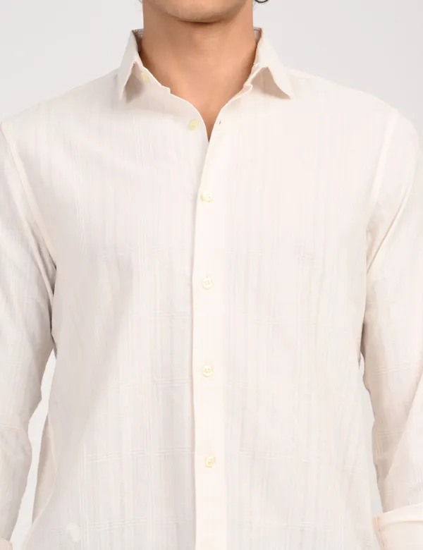 White_Premium_Cotton_Blend_Self_Design_Shirt_For_Men