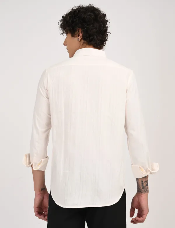 White_Premium_Cotton_Blend_Self_Design_Shirt_For_Men