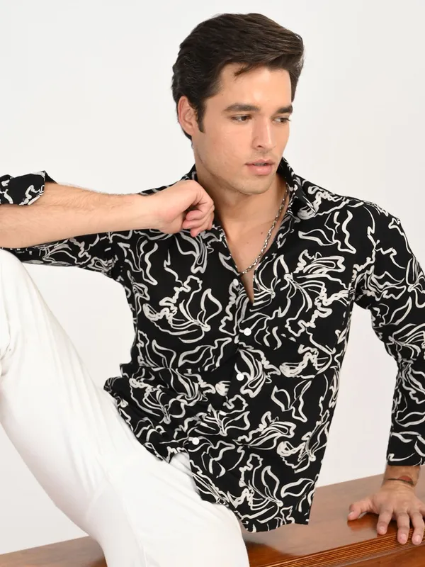 Black_Premium_Pure_Cotton_Printed_Shirt_For_Men