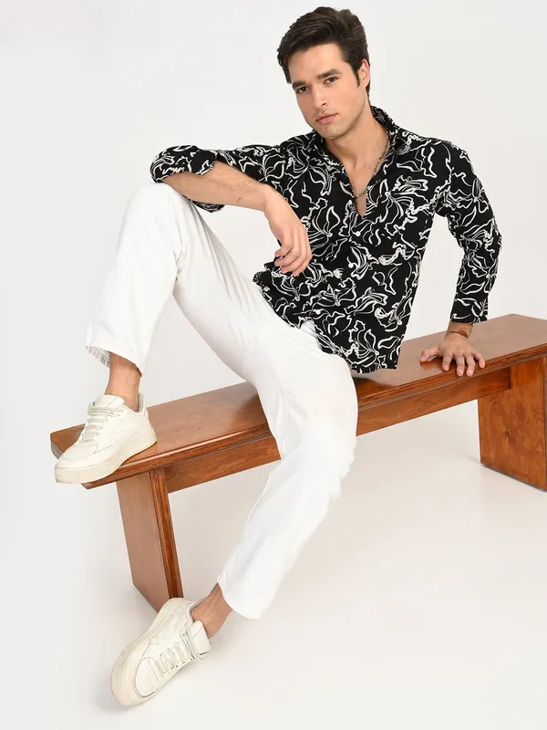 Black_Premium_Pure_Cotton_Printed_Shirt_For_Men