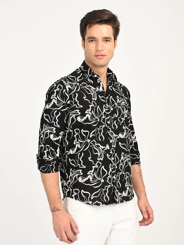 Black_Premium_Pure_Cotton_Printed_Shirt_For_Men