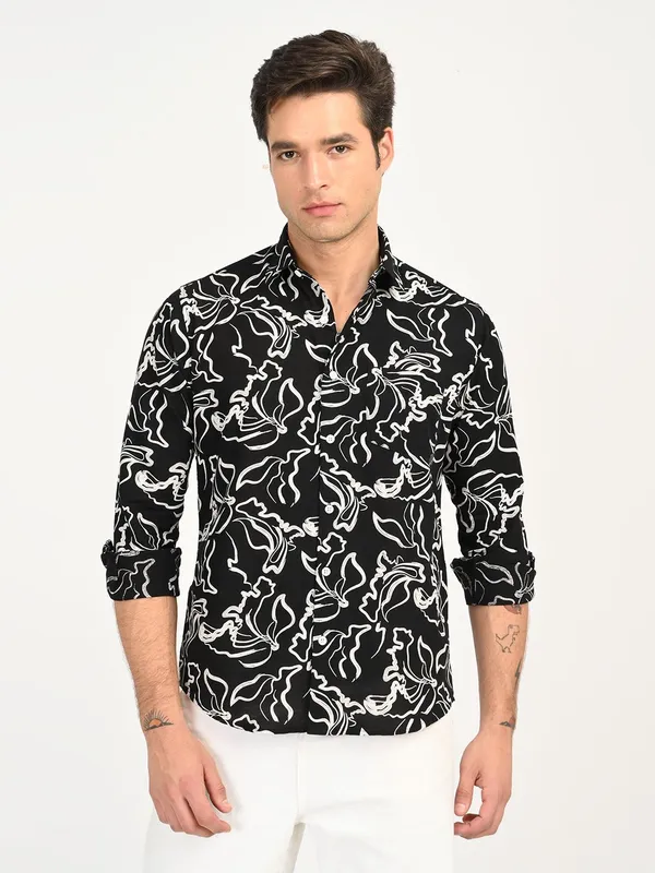 Black_Premium_Pure_Cotton_Printed_Shirt_For_Men