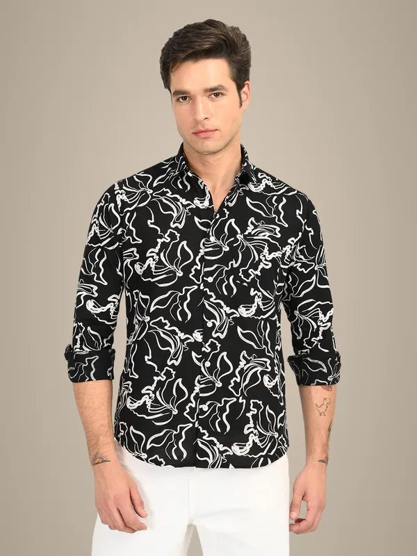 Black_Premium_Pure_Cotton_Printed_Shirt_For_Men