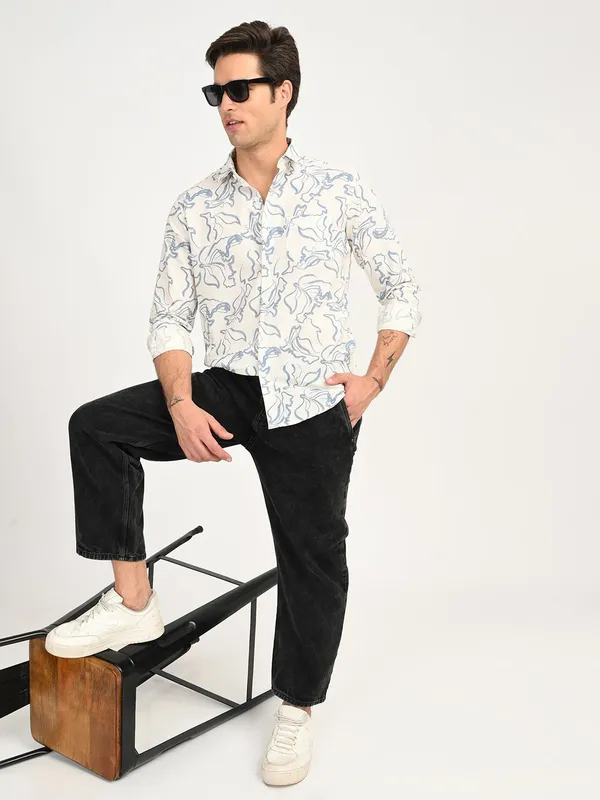 White_Premium_Pure_Cotton_Printed_Shirt_For_Men