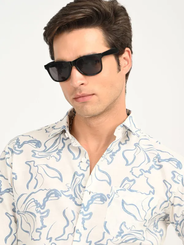 White_Premium_Pure_Cotton_Printed_Shirt_For_Men