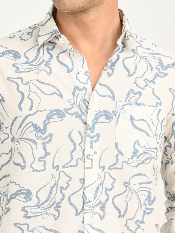 White_Premium_Pure_Cotton_Printed_Shirt_For_Men