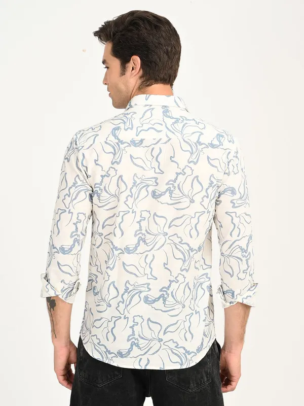 White_Premium_Pure_Cotton_Printed_Shirt_For_Men