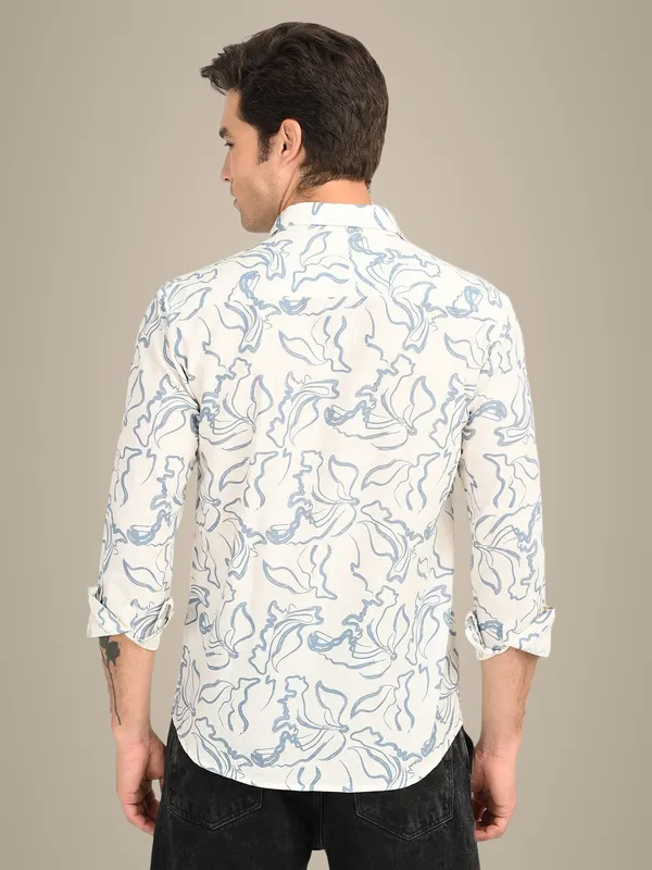 White_Premium_Pure_Cotton_Printed_Shirt_For_Men