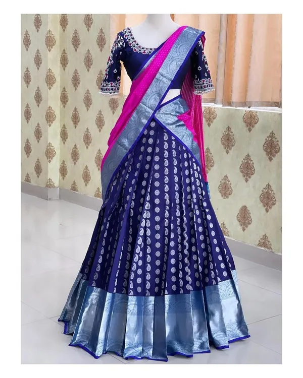 Blue_And_Pink_Elegant_Design_Silk_Half_Saree_With_Dupatta_For_Women