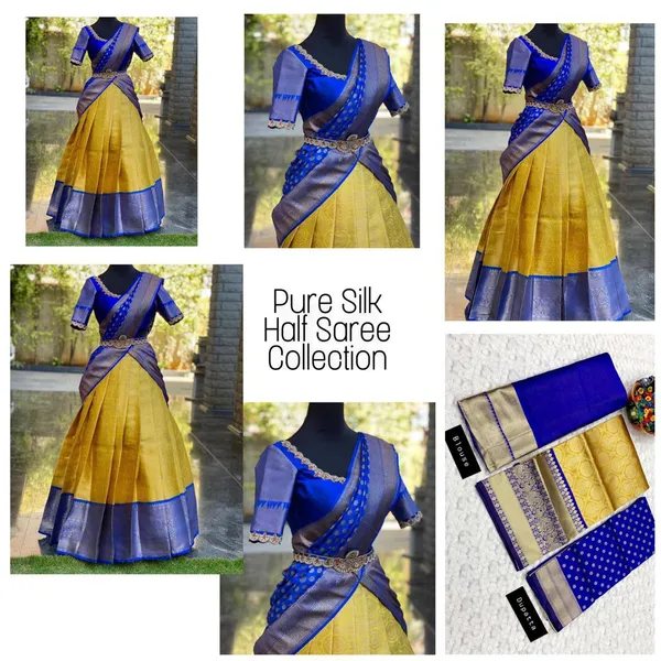 Blue_And_Yellow_Elegant_Design_Silk_Half_Saree_For_Women