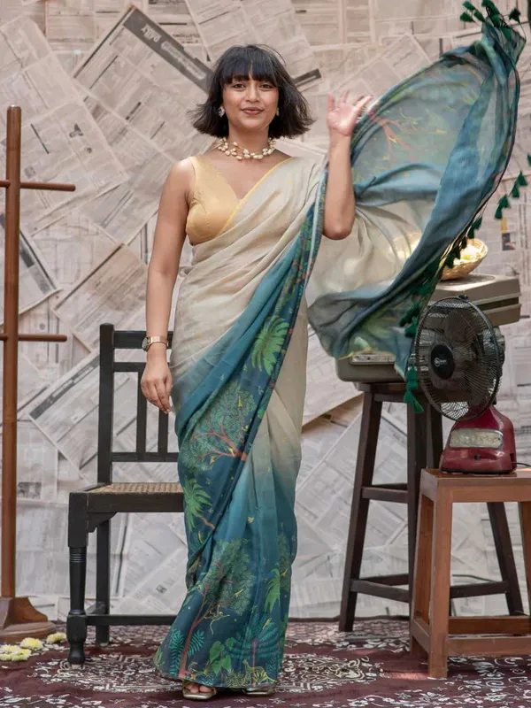 Cream_Blue_Elegant_Design_Chiffon_Saree_For_Women
