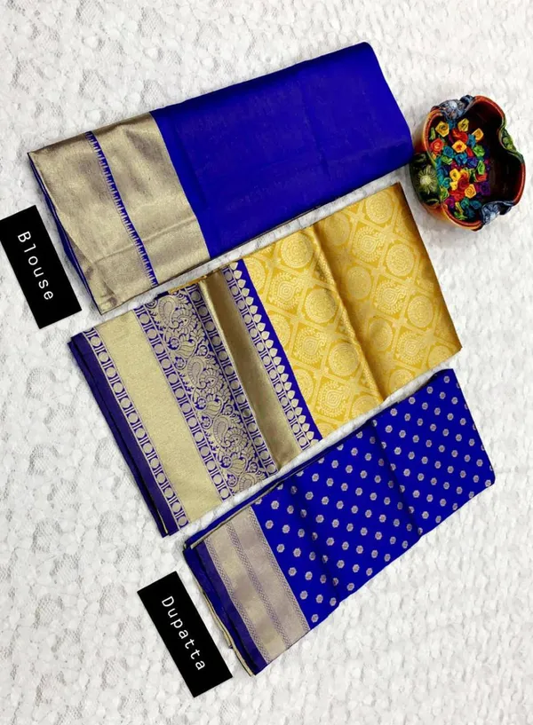 Blue_And_Yellow_Elegant_Design_Silk_Half_Saree_For_Women